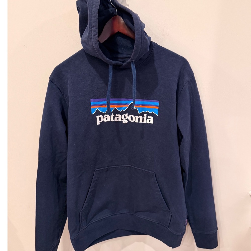 Patagonia Mens P-6 Logo Uprisal Hoody Navy Blue Recycled Sweatshirt Medium
